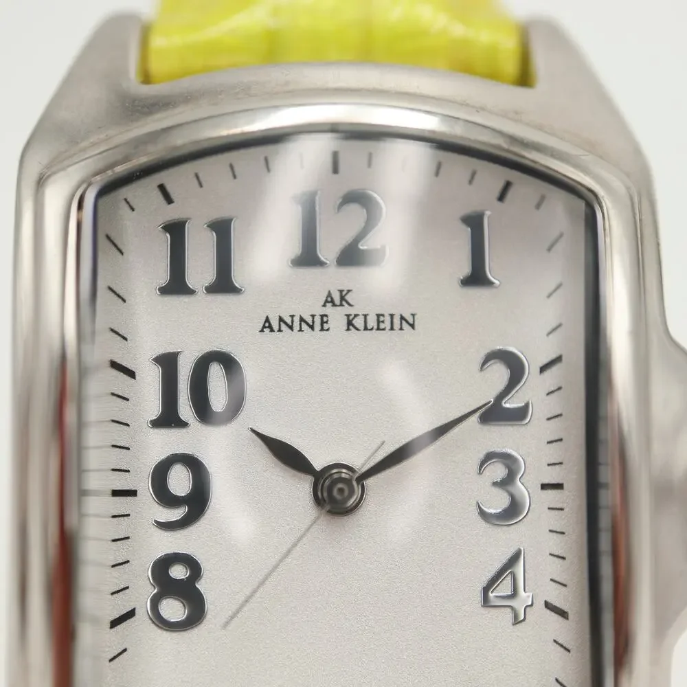 Anne Klein Silver Tone 28mm Rectangle Dome Women Watch Green Leather New Battery